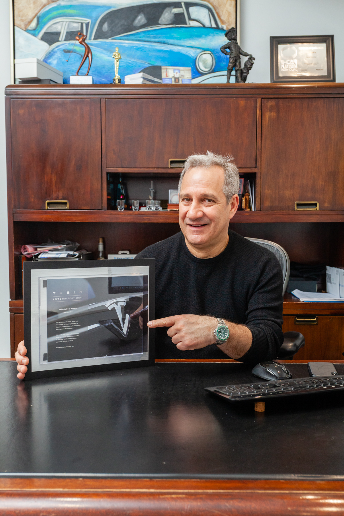 Owner Steve Baktidy with S&T's Tesla Certification